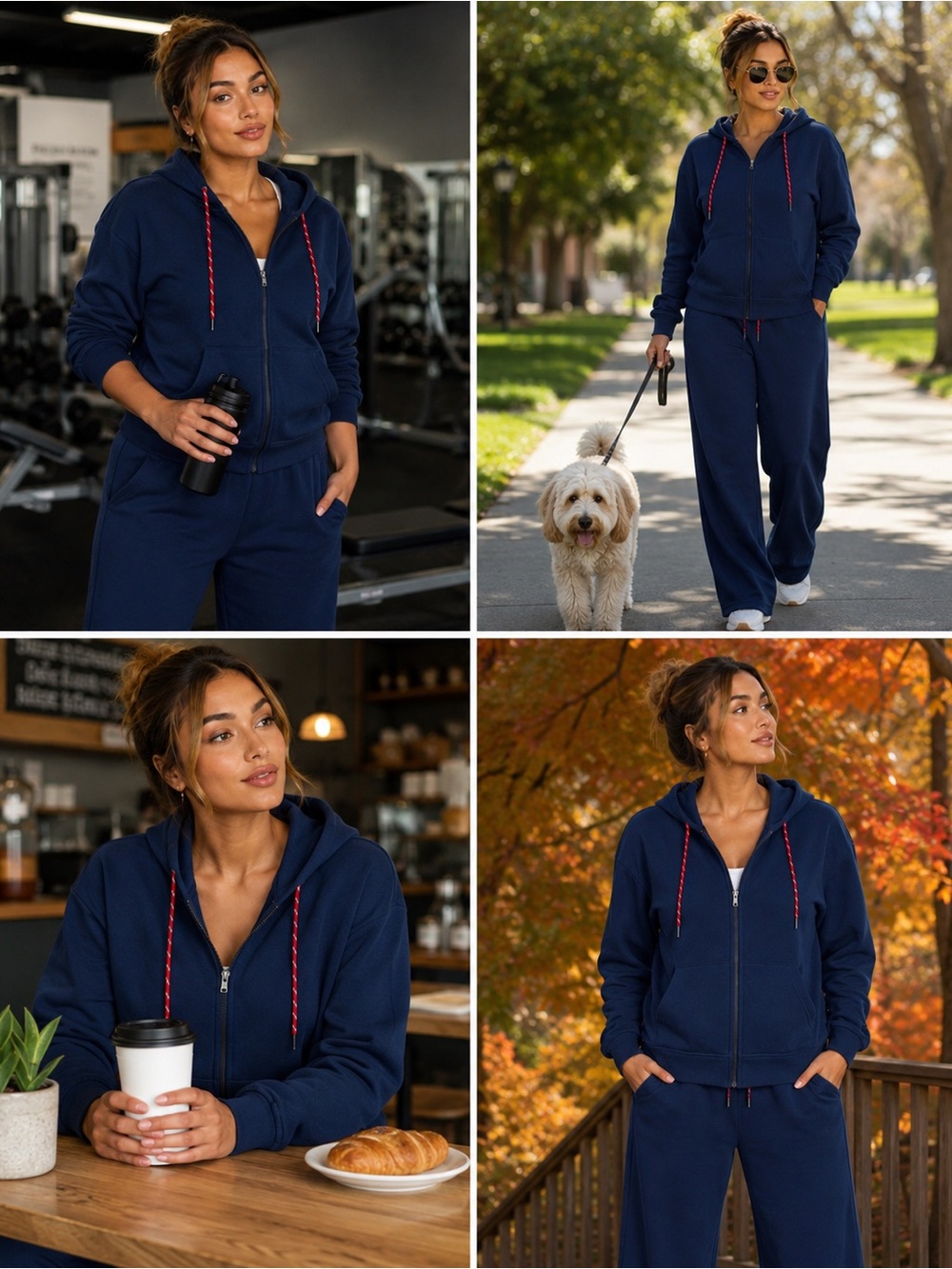Women’s XL Oversized Full Zip Fleece Hoodie Two Way Zip Blue Cotton Soft Casual - Picture 11 of 16